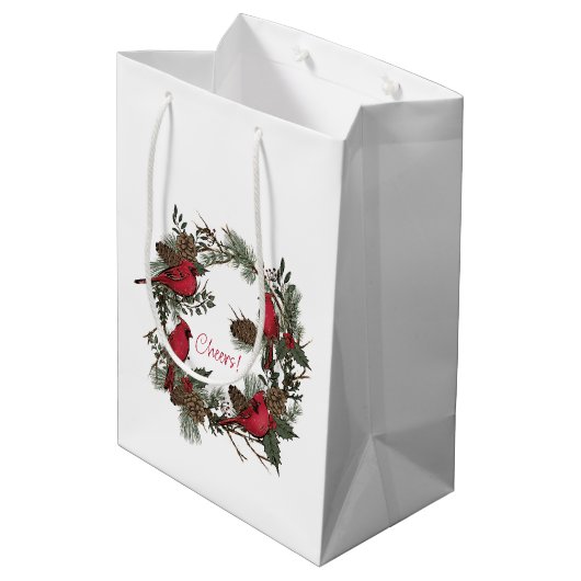 クリスマス深紅色の美しい赤いリース ミディアムペーパーバッグ (裏面アングル)
