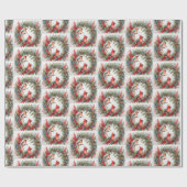 クリスマス深紅色、ベリー、ピネコーンリース ラッピングペーパー (フラット)