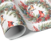 クリスマス深紅色、ベリー、ピネコーンリース ラッピングペーパー (ロールコーナー)