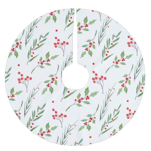 クリスマス混合植物柄エプロン ブラッシュドポリエステルツリースカート (正面)