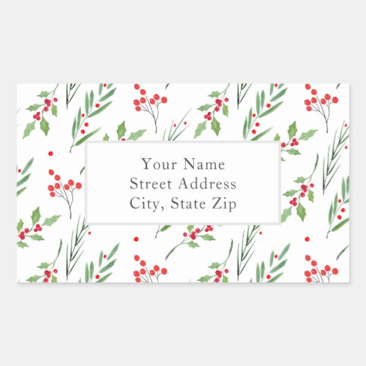 クリスマス混合植物模様ラベル 長方形シール (正面)