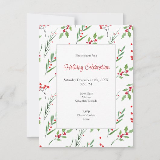 クリスマス混合植物模様招待状 招待状 (正面)