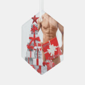 クリスマス滑りやすいジョーゲイプライドギフトLGBTQIAラップ ガラスオーナメント (正面左)