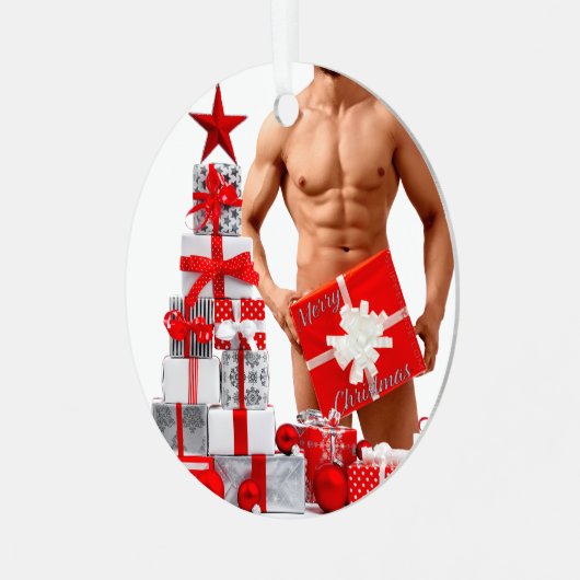 クリスマス滑りやすいジョーゲイプライドギフトLGBTQIAラップ メタルオーナメント (正面左)