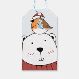 クリスマス漫画のクマと鳥のギフトラベル ギフトタグ