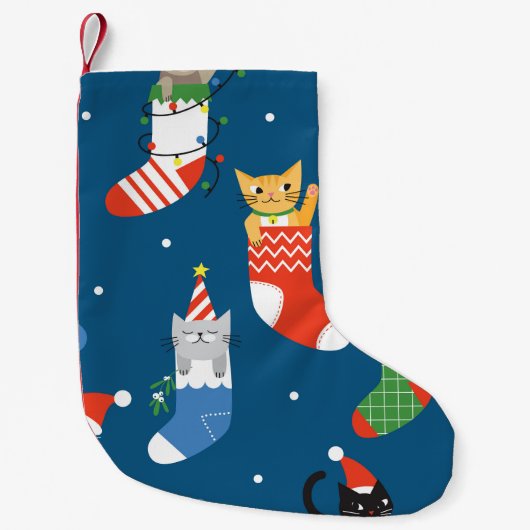 クリスマス漫画の猫のかわいい柄 スモールクリスマスストッキング (正面)