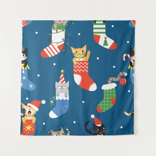 クリスマス漫画の猫のかわいい柄 タペストリー (正面)