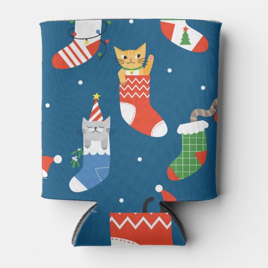 クリスマス漫画の猫のかわいい柄 缶クーラー (正面)