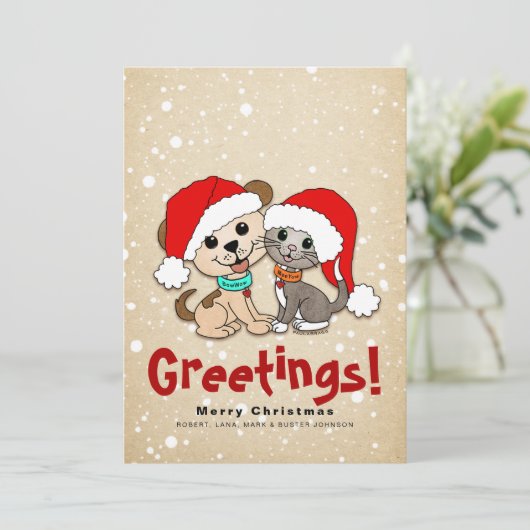 クリスマス漫画の猫犬 シーズンカード (スタンド正面)