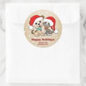 クリスマス漫画の猫犬 ラウンドシール (バッグ)