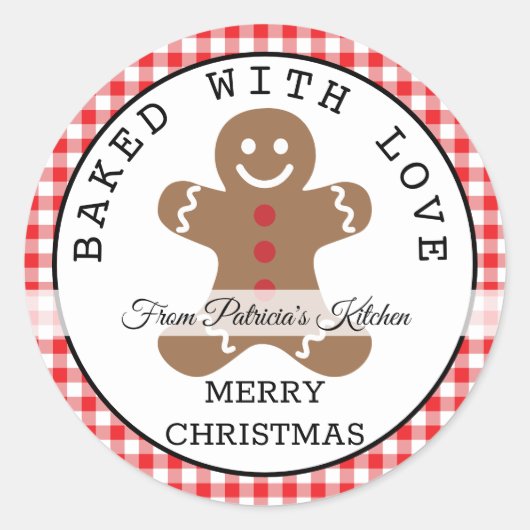 クリスマス焼いたクッキーを愛する赤い格子縞 ラウンドシール (正面)