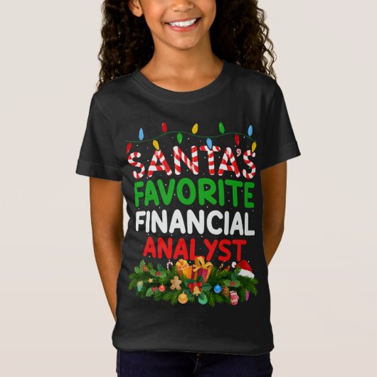 クリスマス照明サンタお気に入りのの金融アナリストC Tシャツ (正面)