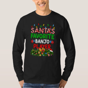 クリスマス照明サンタお気に入りのSバンジョプレーヤーキリスト Tシャツ