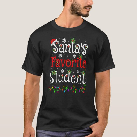 クリスマス照明サンタお気に入りのS学生クリスマス Tシャツ (正面)