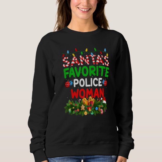 クリスマス照明サンタお気に入りのS警察女性キリスト スウェットシャツ (正面)