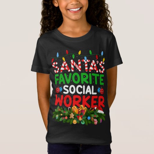 クリスマス照明サンタのお気に入りのソーシャルワーカーChris Tシャツ (正面)