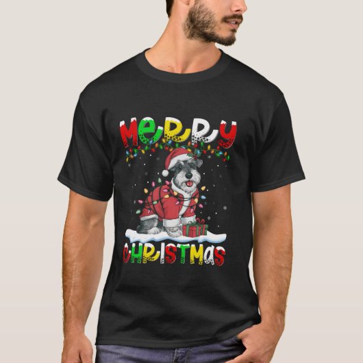 クリスマス照明サンタシュナザードッグメリークリスマス Tシャツ (正面)