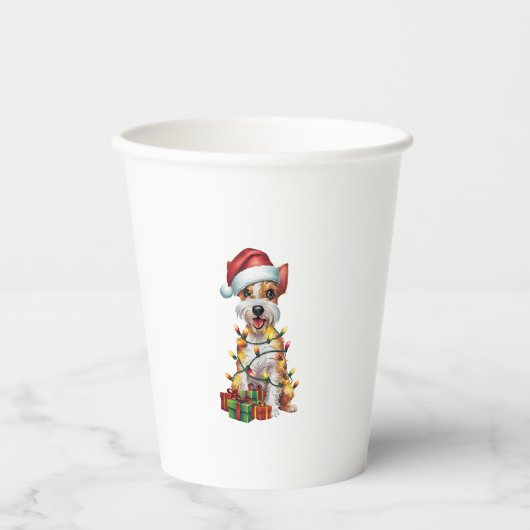 クリスマス照明サンタシルキーテリアードッグクリスマス 紙コップ (正面)