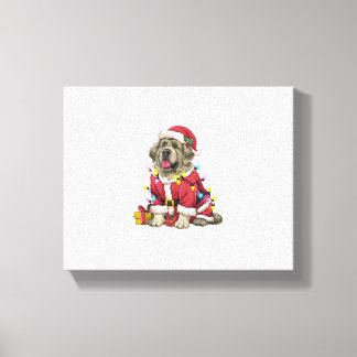 クリスマス照明サンタニューファンドランドドッグクリスマス キャンバスプリント