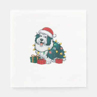 クリスマス照明サンタハットアイスランドシェプドッグクリスム スタンダードランチョンナプキン