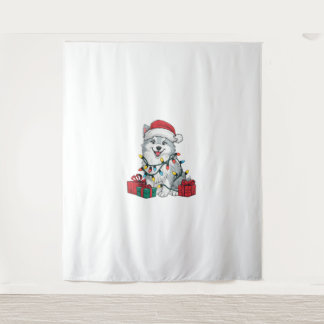 クリスマス照明サンタハットアメリカンエスキモドッグキリスト タペストリー