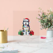 クリスマス照明サンタハットアラスカンハスキードッグクリスマ アクリルサイン (ウェディング)