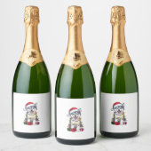 クリスマス照明サンタハットアラスカンマラムートドッグクリス スパークリングワインラベル (ボトル)