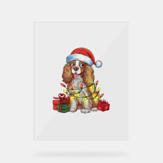 クリスマス照明サンタハットイングリッシュコンハウンドクリ アクリルサイン