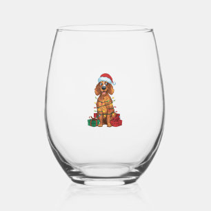 クリスマス照明サンタハットイングリッシュセッタードッグクリスム ステムなしワイングラス