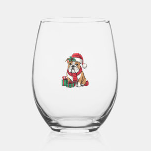 クリスマス照明サンタハットイングリッシュブルドッグクリスマス ステムなしワイングラス