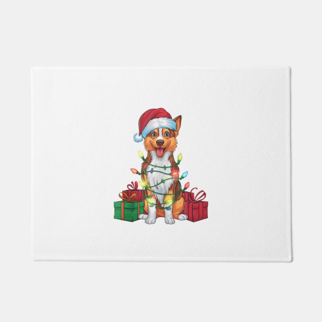 クリスマス照明サンタハットオーストラリアケルパイドッグチョリ ドアマット (正面)