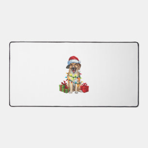 クリスマス照明サンタハットカンガルシェパードドッグキリスト デスクマット