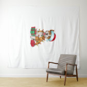 クリスマス照明サンタハットカーディガンウェルシュコーギードッグC タペストリー (インサイチュ(横))