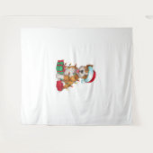 クリスマス照明サンタハットカーディガンウェルシュコーギードッグC タペストリー (正面(横))