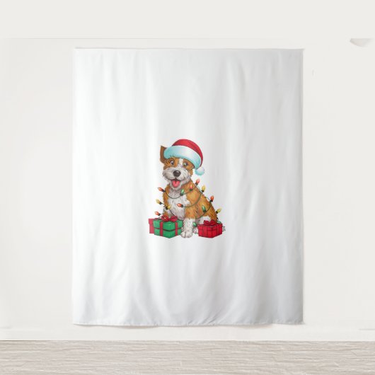 クリスマス照明サンタハットカーディガンウェルシュコーギードッグC タペストリー (正面)