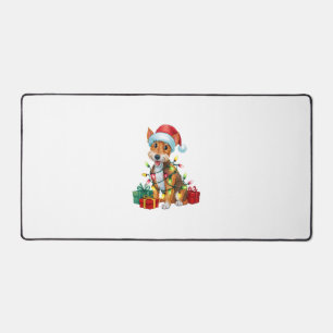 クリスマス照明サンタハットキツネテリアドッグクリスマス デスクマット