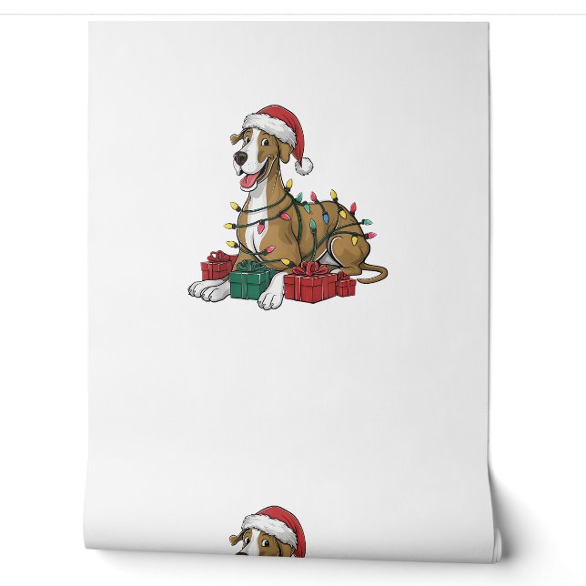 クリスマス照明サンタハットグレートデーンドッグクリスマス_ 壁紙 (ほどく)