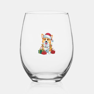 クリスマス照明サンタハットコルギドッグクリスマス_1 ステムなしワイングラス