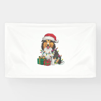 クリスマス照明サンタハットシェットランドシェプドッグクリスマ 横断幕