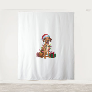 クリスマス照明サンタハットタイリッジバックドッグクリスチム タペストリー