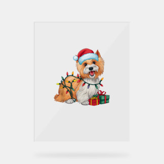 クリスマス照明サンタハットチベットテリアドッグキリスト アクリルサイン