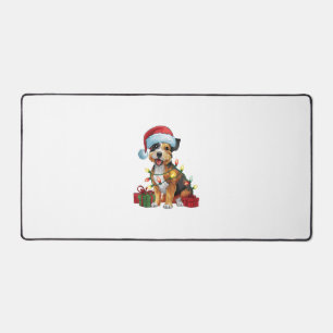 クリスマス照明サンタハットテ縁どリアドッグクリスチム デスクマット