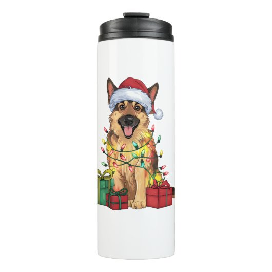クリスマス照明サンタハットドイツシェパードドッグキリスト タンブラー (正面)