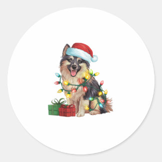 クリスマス照明サンタハットドイツスピッツドッグクリスマス ラウンドシール