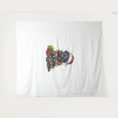 クリスマス照明サンタハットニューファンドランドドッグクリスマス タペストリー (正面(横))