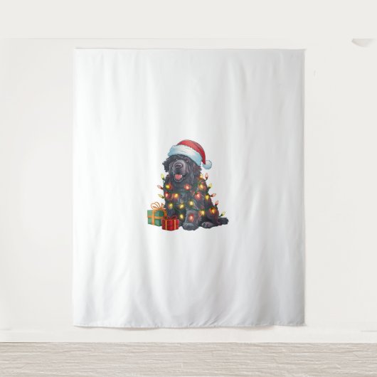 クリスマス照明サンタハットニューファンドランドドッグクリスマス タペストリー (正面)
