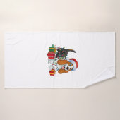 クリスマス照明サンタハットバスセットハウンドドッグクリスマス バスタオル (バスタオル)