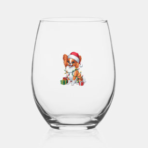 クリスマス照明サンタハットパピロンドッグクリスマス_1 ステムなしワイングラス