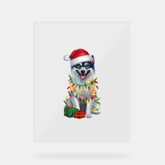 クリスマス照明サンタハットフィンランドスピッツドッグクリスマ アクリルサイン