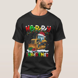 クリスマス照明サンタハットブルドーザーメリークリスマス Tシャツ